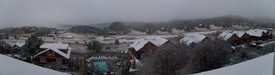 Fri 10 Oct 2008 08:39:13 PM

A panoramic view outside our hotel room windows at Mary's Lake Lodge the morning we left.  Note the early snowfall.