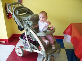 Sat 24 Apr 2010 12:10:28 PM

Gracie hangs out while Mom and Dad setup the party room at the JumpZone for Andrew's birthday party.